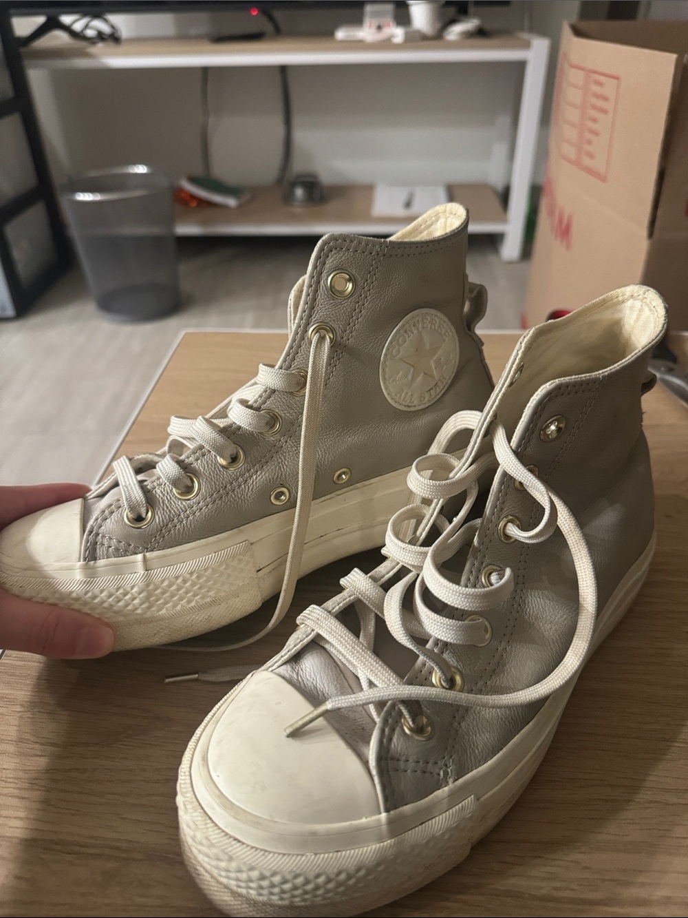 Converse High Top Sneakers in Light Beige and Cream
